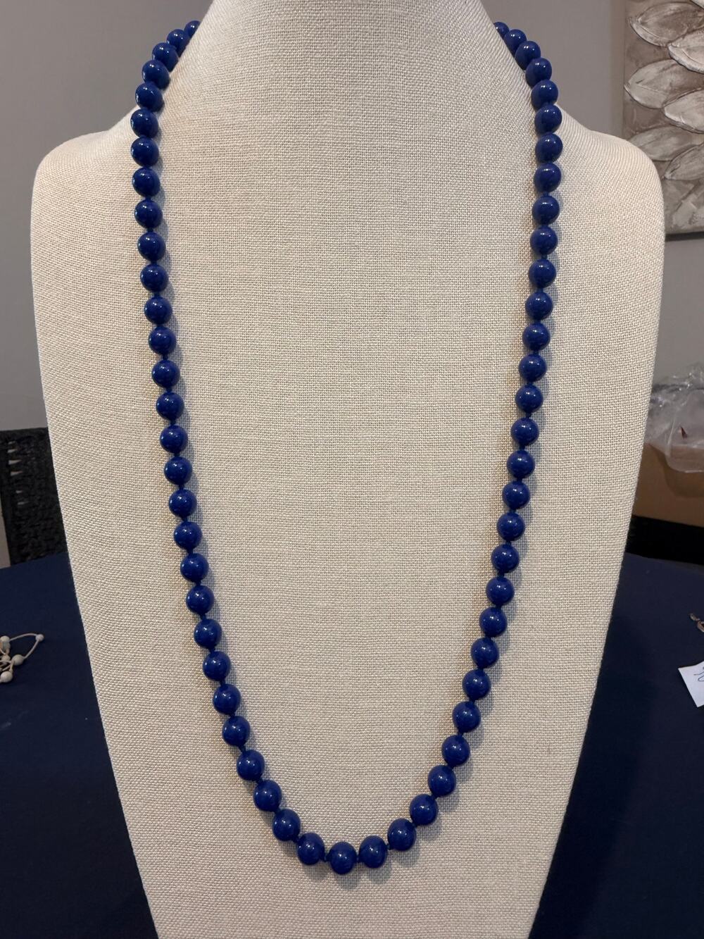 Vintage Cobalt Blue Beaded Necklace 32”